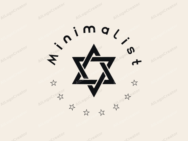 minimalist design features simple lines, traditional Jewish symbols, and a tag style approach combined with a clean black and white background.