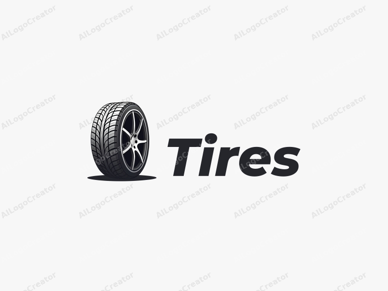 modern design features a stylized tire silhouette with intricate tread patterns, combined with clean lines and a minimalistic background.