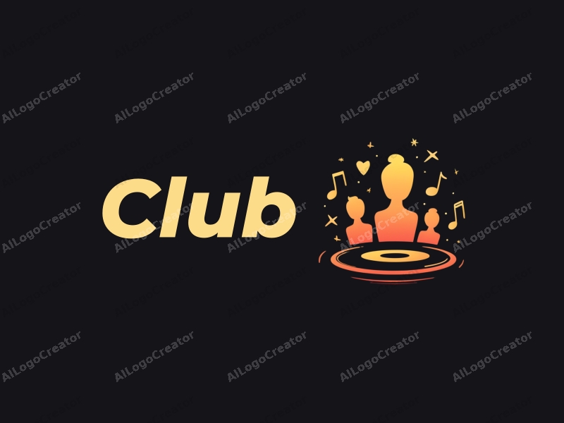 a modern design featuring a stylized club silhouette, musical notes, and social elements combined with a clean black background.