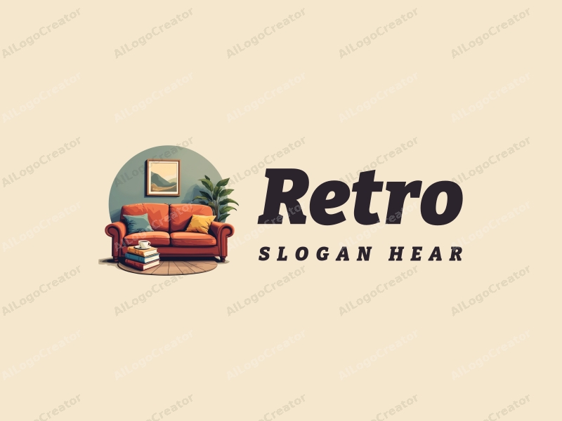 vintage design features a retro sofa, a retro poster, a coffee cup, and vintage books combined with a clean background.