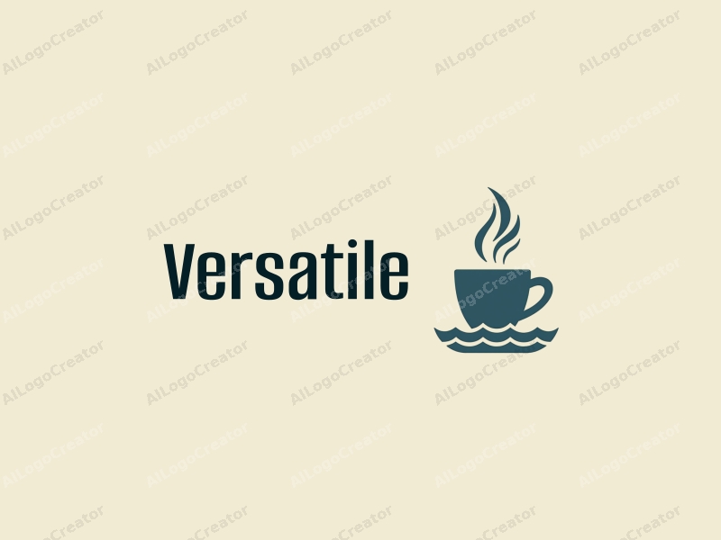 a modern minimalist design featuring stylized waves and a coffee cup, combined with a clean background and a focus on multifunctional and adaptable elements.