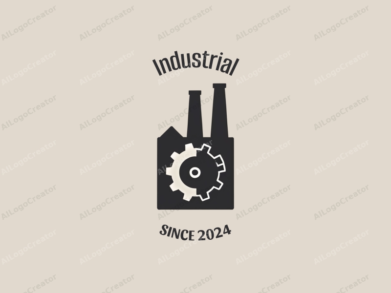 modern design features a stylized factory silhouette, interlocking gears, and a box shape combined with a clean background.