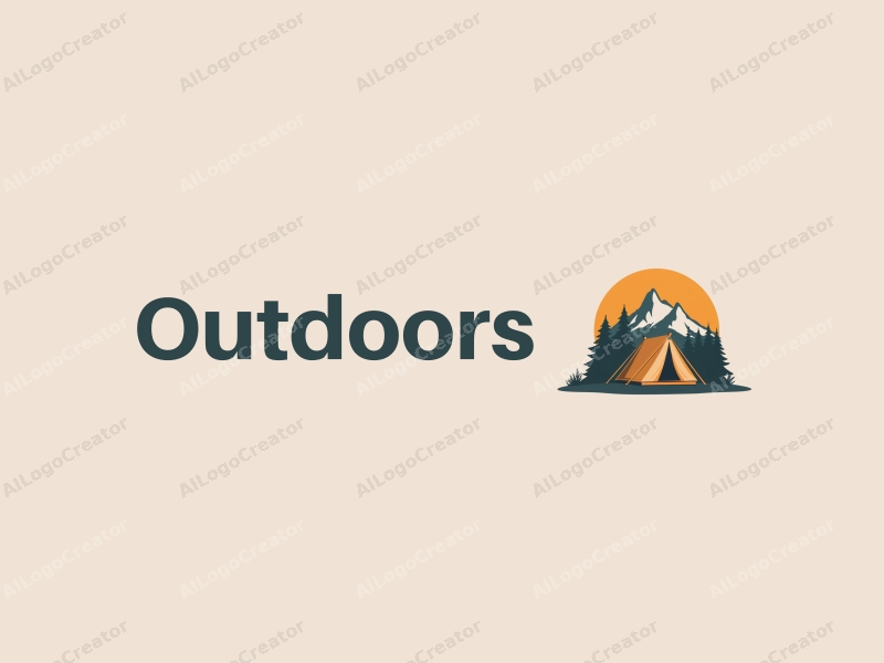 a modern design featuring a stylized camping tent and a mountain range, combined with a clean background and a harmonious composition.