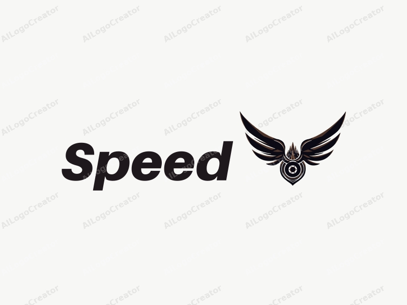 a modern design featuring dynamic elements of speed and power, incorporating stylized engine and wing shapes, combined with a clean background.