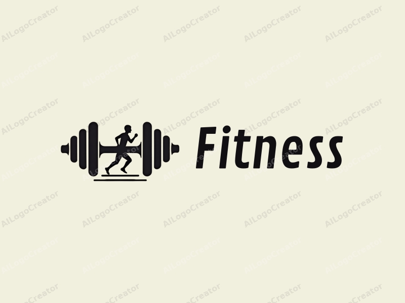 a modern design featuring a stylized dumbbell and a dynamic running figure, combined with a clean background and a harmonious layout.