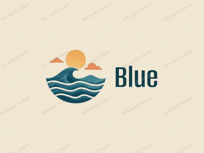 minimalist design features a serene ocean and sky, stylized waves and clouds, combined with a clean background.