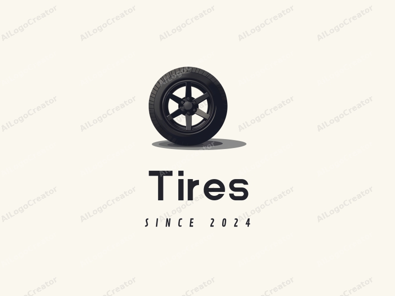 modern design features a stylized tire and car tire silhouette, emphasizing motion with clean lines and a minimalist approach combined with a simple background.