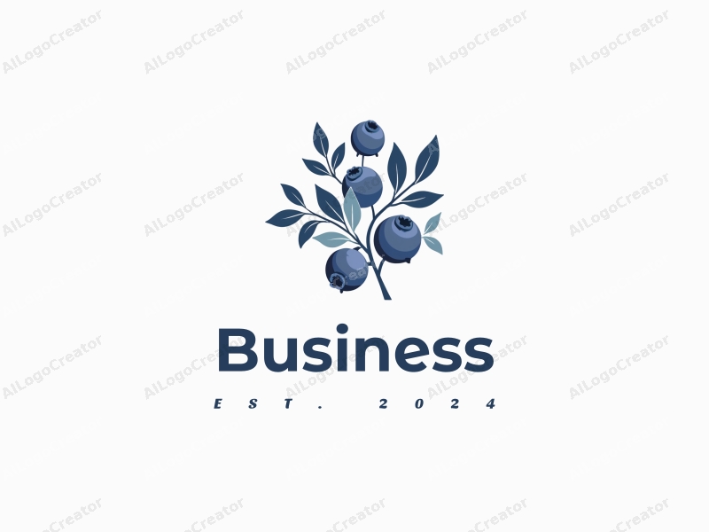 a modern minimalist design featuring stylized blueberries and branches intertwined with business and office elements, combined with a clean background.