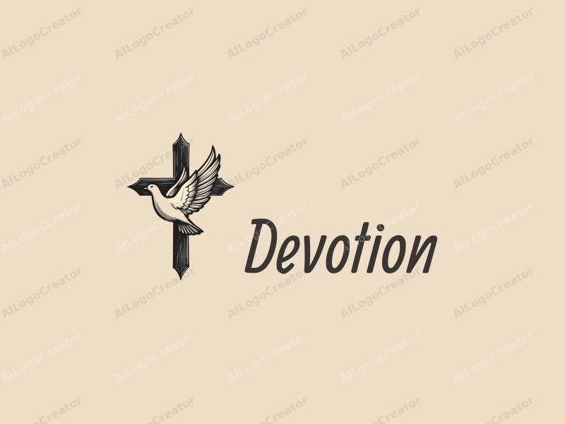 vintage design features a stylized cross and a dove, symbolizing faith and prayer, combined with a clean background and harmonious composition.