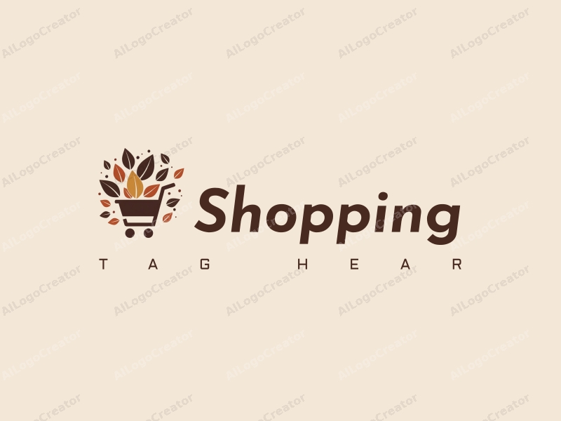 a modern design featuring a colorful shopping mall silhouette, intertwined with coffee beans and a shopping cart, using a clean and harmonious composition.