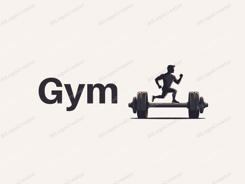 modern design features a stylized dumbbell and a dynamic runner silhouette, combined with a clean background and a harmonious layout.