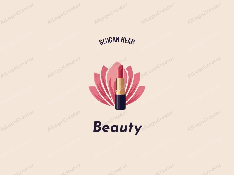 a modern design featuring elegant petals and a stylized lipstick, combined with a clean background and a focus on beauty and makeup elements.