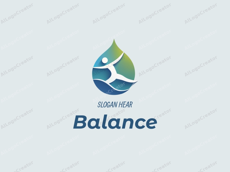 a modern design featuring dynamic shapes representing balance and harmony, incorporating elements of sports and vitality, with a clean background in blue and green tones.