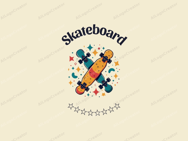 playful design features a vibrant skateboard and scooter intertwined, with dynamic shapes and playful elements, combined with a clean background.