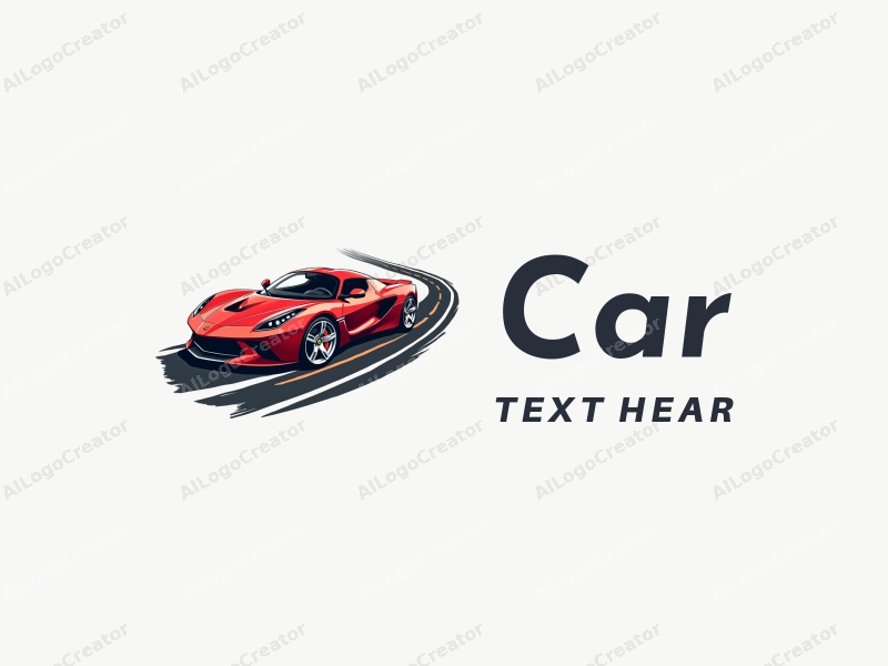 a modern design featuring a sleek red sports car navigating a serpentine road, with a clean and simple composition that emphasizes the dynamic movement and elegance of the vehicle.