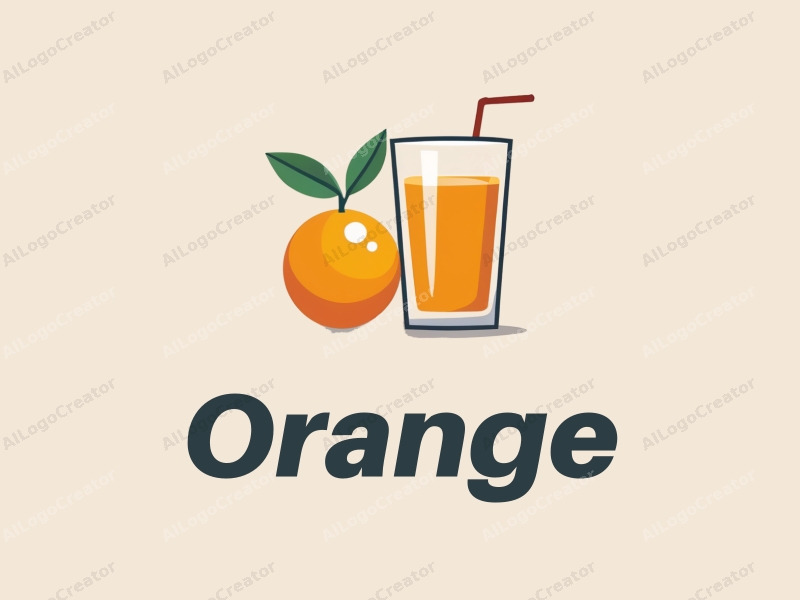 modern design features a stylized orange and a glass of orange juice, combined with a natural aesthetic and a clean background.