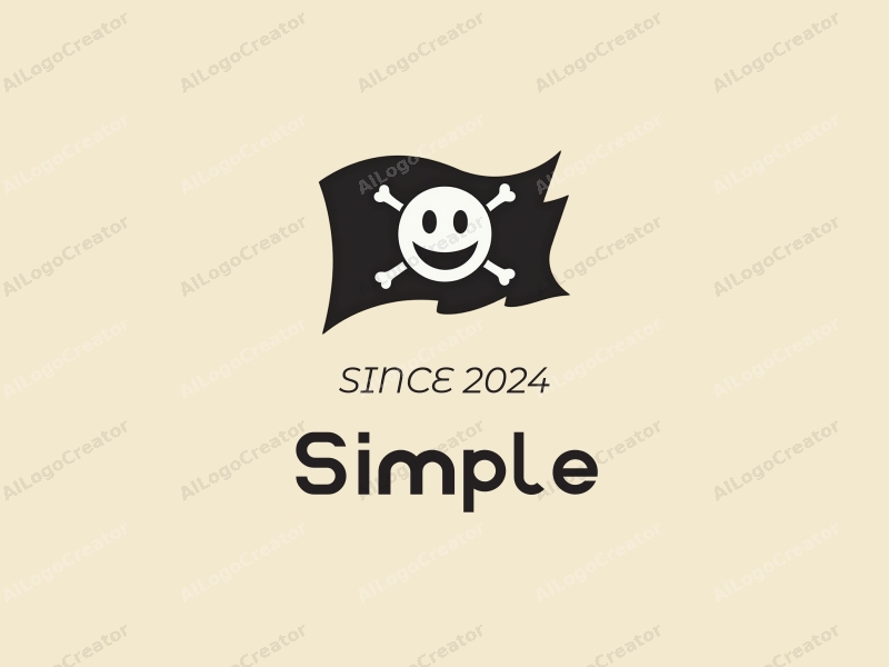 minimalist design features a stylized pirate flag and a cheerful smiley face, combined with a clean background and a simple, harmonious composition.