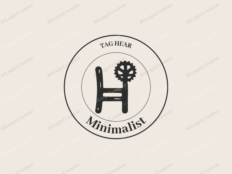 minimalist design features a stylized chair and a tree, utilizing clean lines and a black and white color scheme, combined with a tag style approach against a simple background.