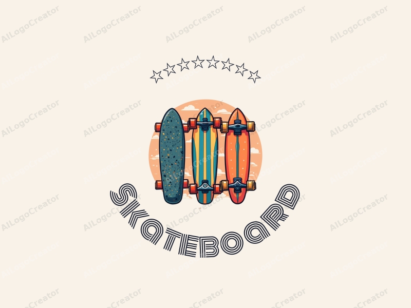 playful design features vibrant skateboards, stylized scooters, and surfboards, combined with a clean background and a fun, energetic composition.