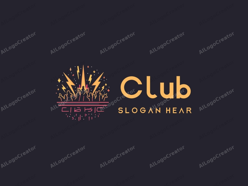 modern design features a stylized club scene with social elements, lightning bolts, and party motifs combined with a clean black background.