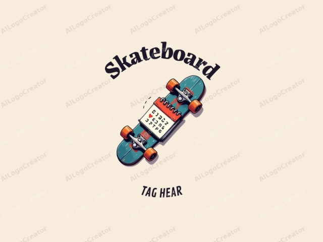 freundliches Design mit einem lebendigen Skateboard, das mit einem Kalender verschlungen ist, das dynamische Bewegungen und Energie zeigt, kombiniert mit einem sauberen Hintergrund.