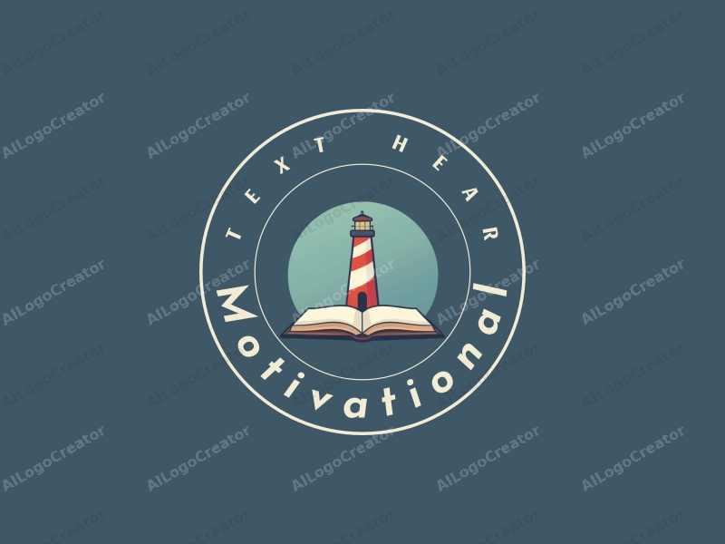 a modern minimalist design featuring a stylized lighthouse and an open book, symbolizing guidance and knowledge, combined with a clean background in blue and green tones.