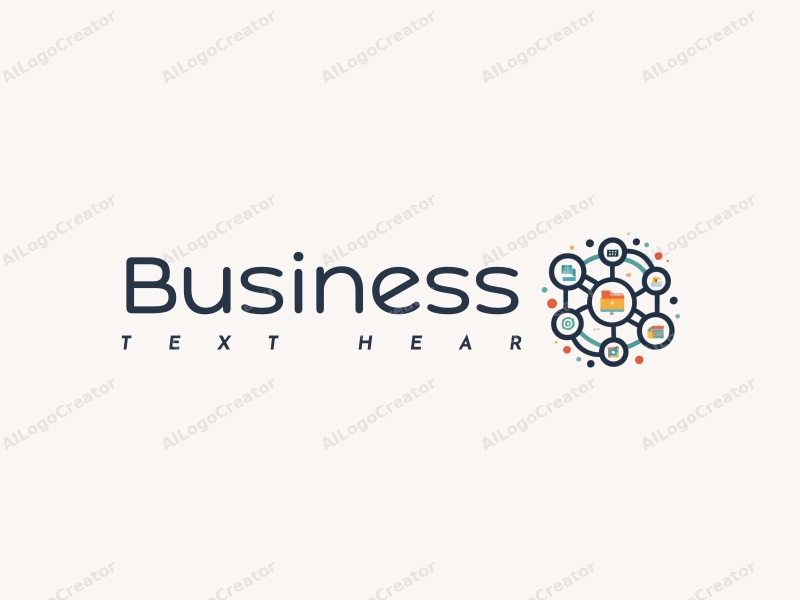 a modern design featuring abstract business elements, stylized office icons, and network connections, combined with a clean background.