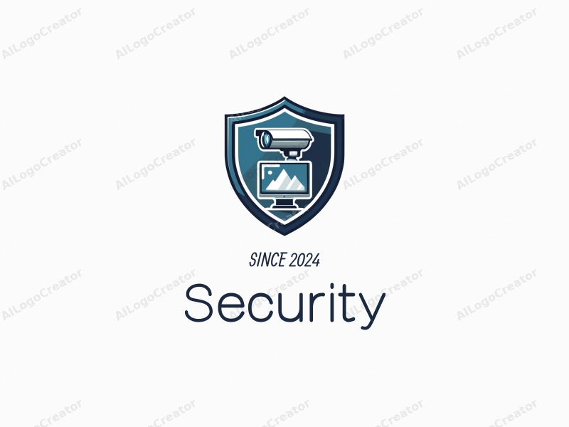 modern design features a stylized shield, a sleek surveillance camera, and a monitor, combined with a clean background and a focus on security themes.