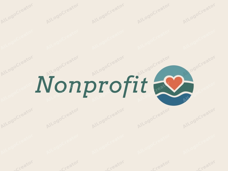 modern design features a stylized heart and handshake symbolizing charity and volunteerism, combined with a clean background in blue and green tones.