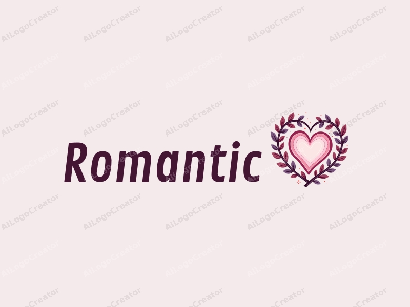 playful design features a heart shape intertwined with a floral wreath, using pink and purple colors, combined with a clean background.