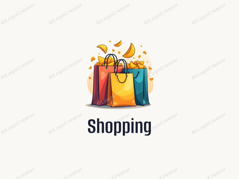 a modern design featuring colorful shopping bags and stylized chips, combined with a vibrant mall background, emphasizing a clean and harmonious composition.