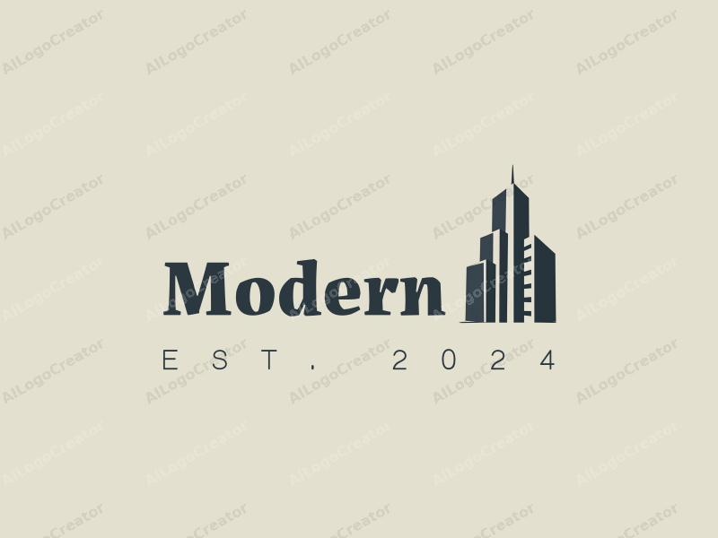 minimalist design features a stylized skyscraper silhouette, a clean design blueprint, and a modern approach combined with a simple background.