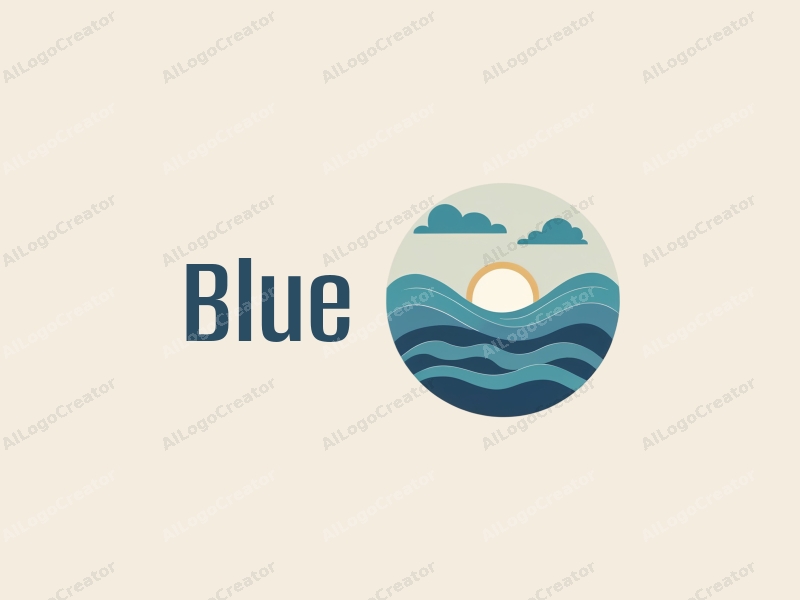 minimalist design features a serene ocean and sky, stylized waves and clouds, combined with a clean background.