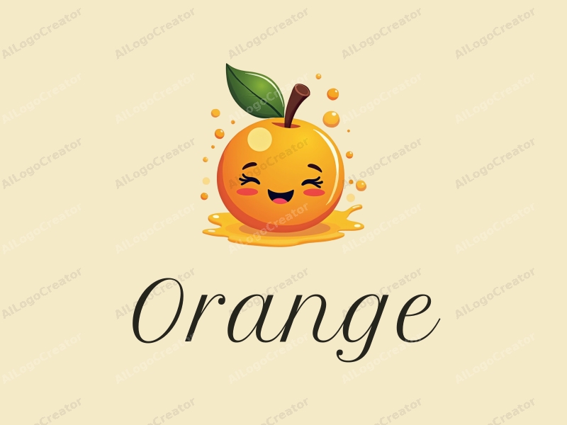 playful design features a stylized orange, a splash of juice, and a smiling face, combined with a clean background.