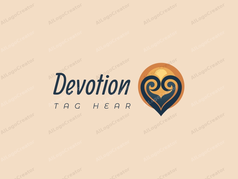 a harmonious design featuring a stylized symbol of faith intertwined with a heart, using deep blue and gold colors, combining traditional and modern elements with a warm and inviting background.