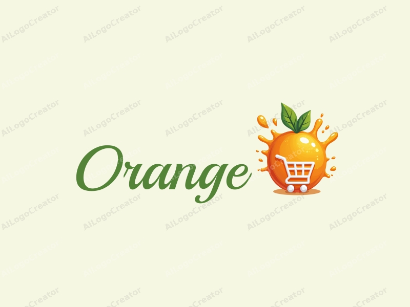 playful design features a vibrant orange, a stylized juice splash, and a shopping cart, combined with a clean background.