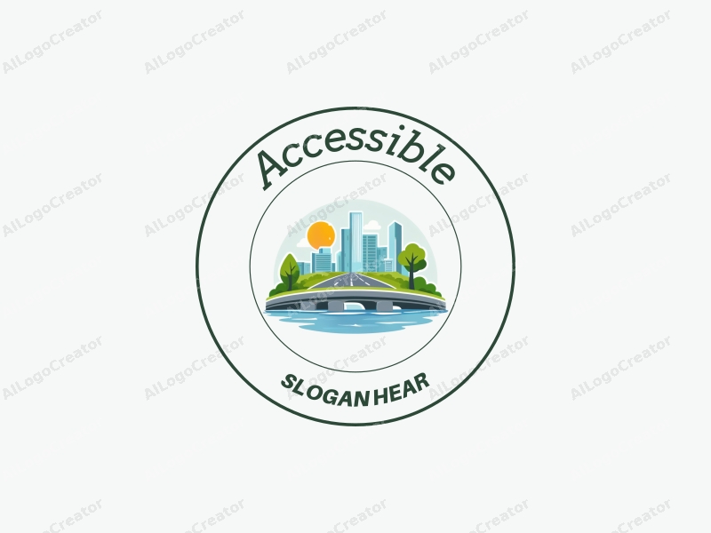 modern design features accessibility elements, stylized bridges, and green spaces combined with a clean background.