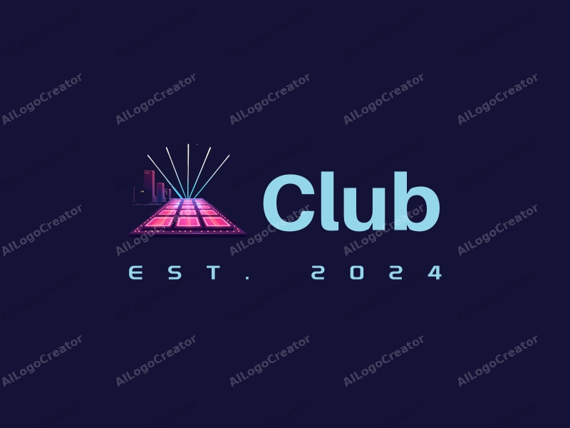 a modern and vibrant design featuring neon lights and a stylized dance floor, capturing the essence of nightlife and parties, with a clean background and harmonious composition.