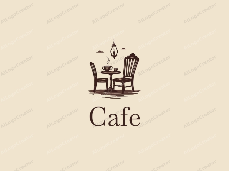 vintage design features a stylized coffee cup, an antique chair, and a cozy café setting combined with a clean background.