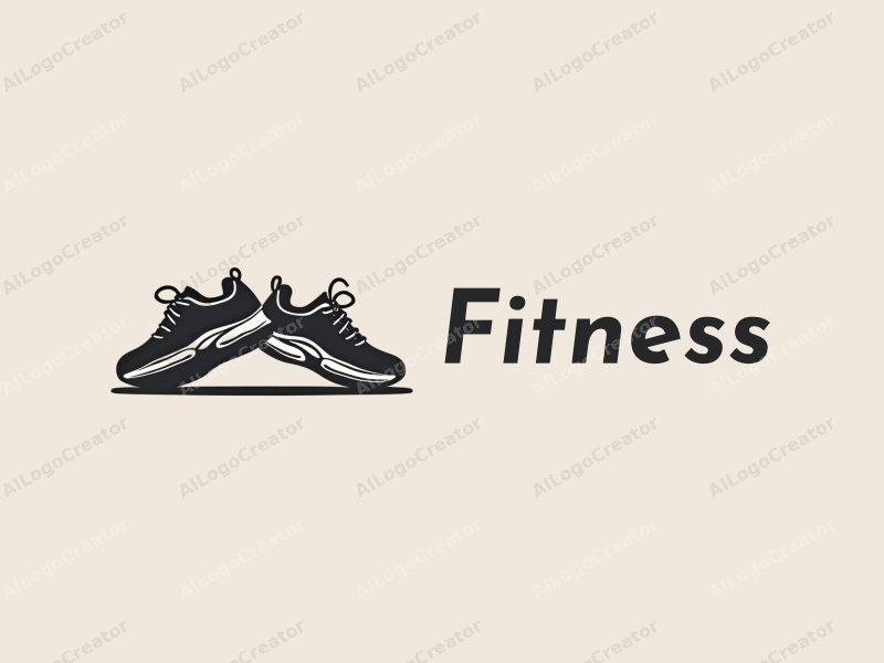 modern design features a stylized dumbbell and running shoes, combined with a clean background and a minimalist approach.