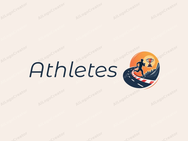 modern design features a dynamic athlete in motion, a stylized trophy, and a racetrack, combined with a clean background.