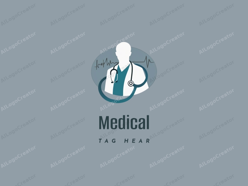 modern design features a stylized hospital silhouette, a doctor figure, a stethoscope intertwined with a heartbeat line, combined with a clean background.