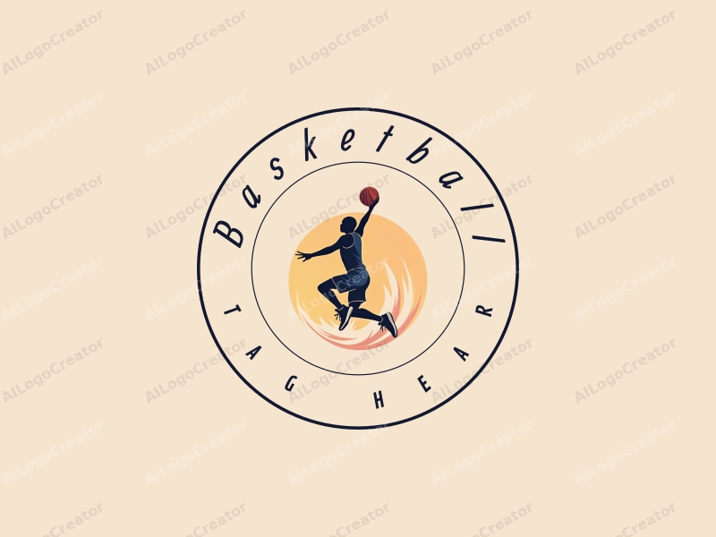 playful design features a dynamic basketball silhouette, an athlete in mid-slam dunk, and stylized sneakers, combined with a clean background.