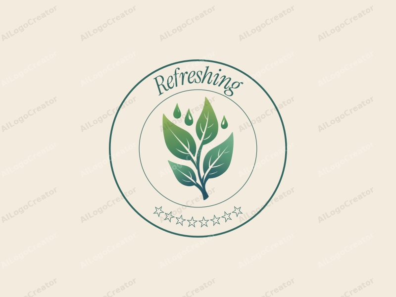 minimalist design features fresh and natural elements, including stylized leaves and water droplets, combined with a clean background.