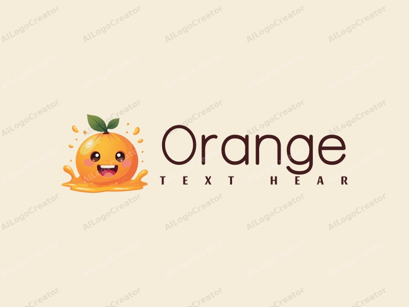 playful design features a cheerful orange with a smiling face, a splash of juice, and a clean background.