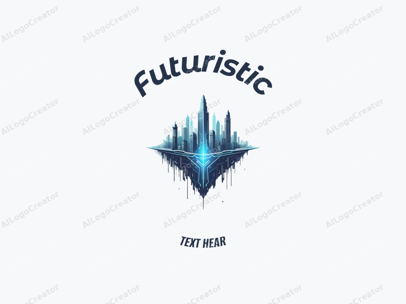 a modern design featuring futuristic elements, a cyberpunk cityscape with sleek lines and geometric shapes, combined with a clean background in silver and blue tones.