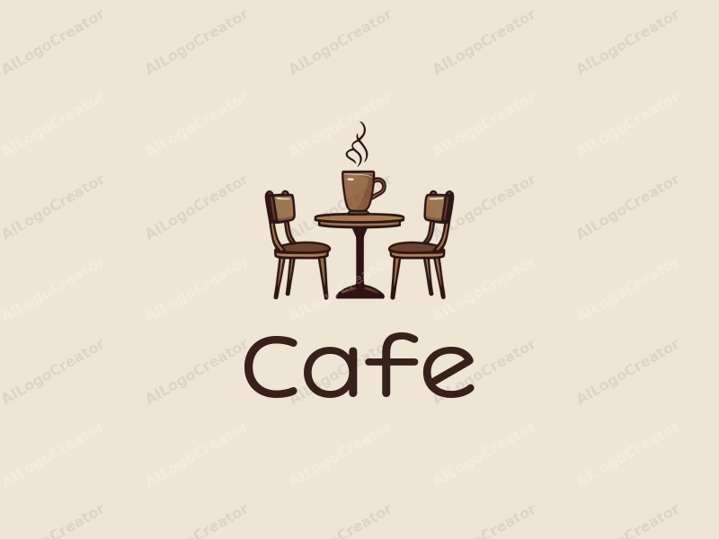 vintage design features a stylized coffee cup, retro table, and chairs, combined with a clean background.