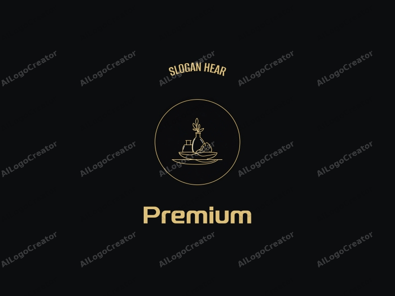 a minimalist design featuring elegant gold accents, a stylized representation of luxury food or beauty products, combined with a clean black background and a sophisticated layout.