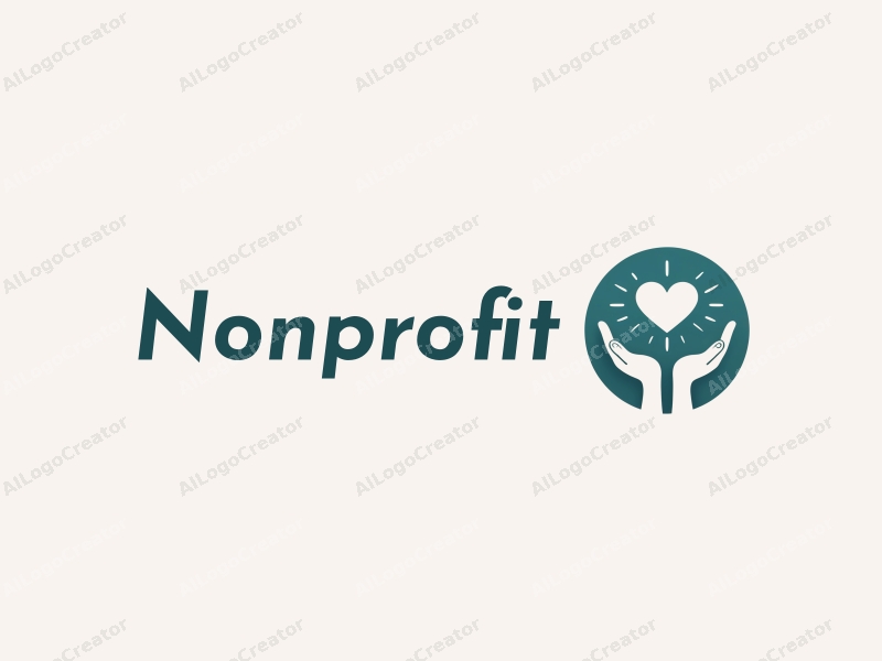 modern design features a stylized heart and hand symbolizing charity and volunteer work, combined with a clean background in blue and green tones.