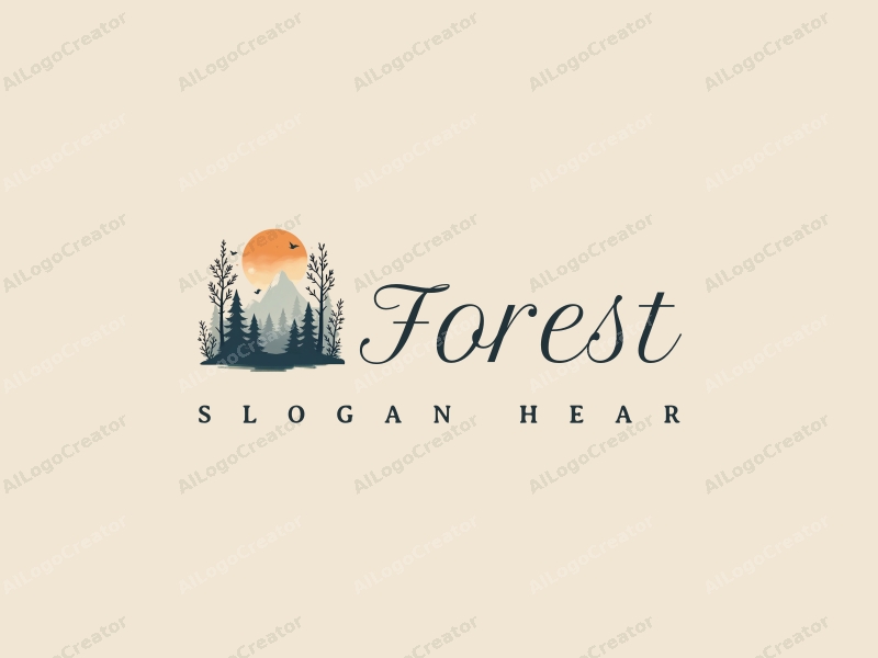 vintage design features a serene forest scene with stylized trees, delicate leaves, and small birds, combined with a clean background.